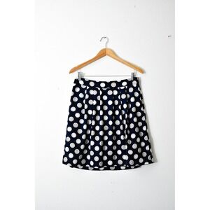 Banana Republic Skirt Women 10 Navy Blue Excellent Polka Dot Pleated A-Line 46